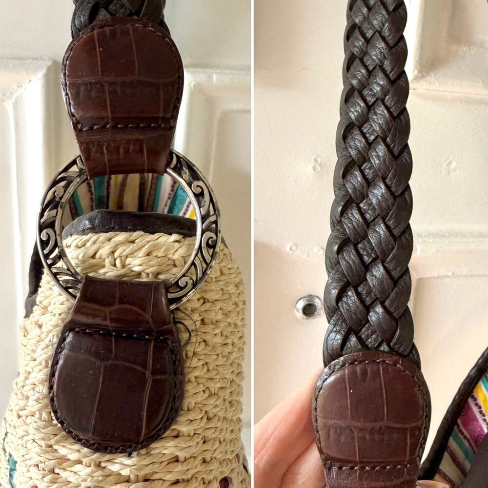 Brighton Woven Straw Shoulder Bag Colorful Striped Hobo Tote Boho Beach Coastal - Picture 3 of 13